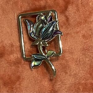Vintage Duri Abalone Inlay Flower Pin Brooch